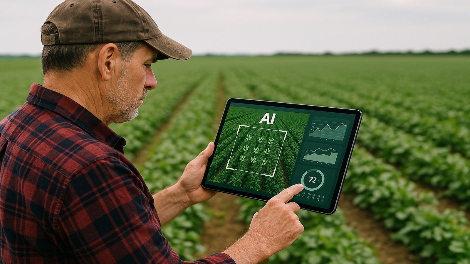 Farmer uses ai technology to monitor crops.